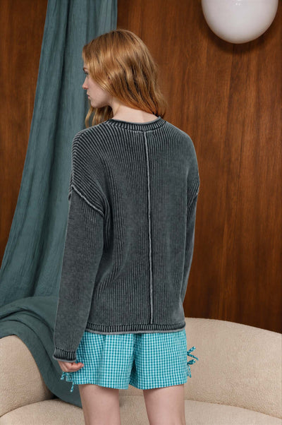 Washed Raw Edge Drop Shoulder Sweater