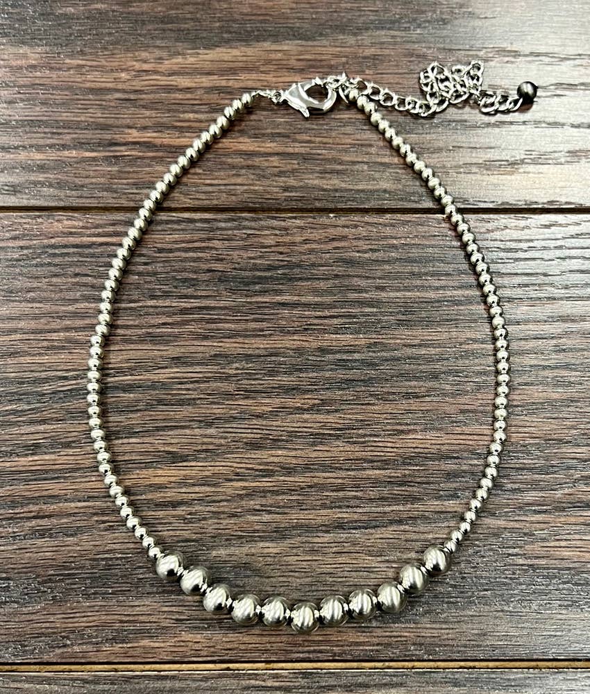 Klein Fashion Center Varied Silver Navajo Bead Necklace - 15"