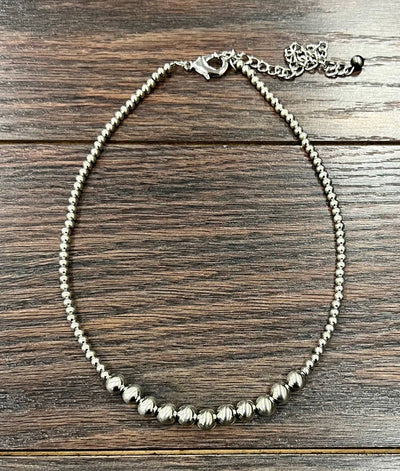 Klein Fashion Center Varied Silver Navajo Bead Necklace - 15"