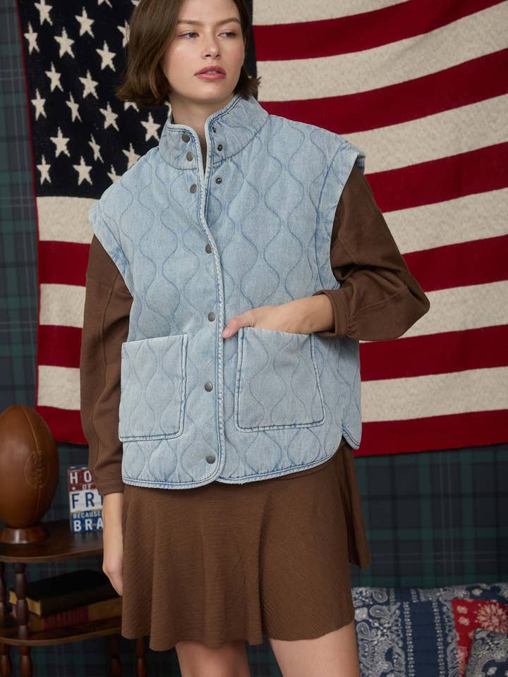 Quilted Denim Vest