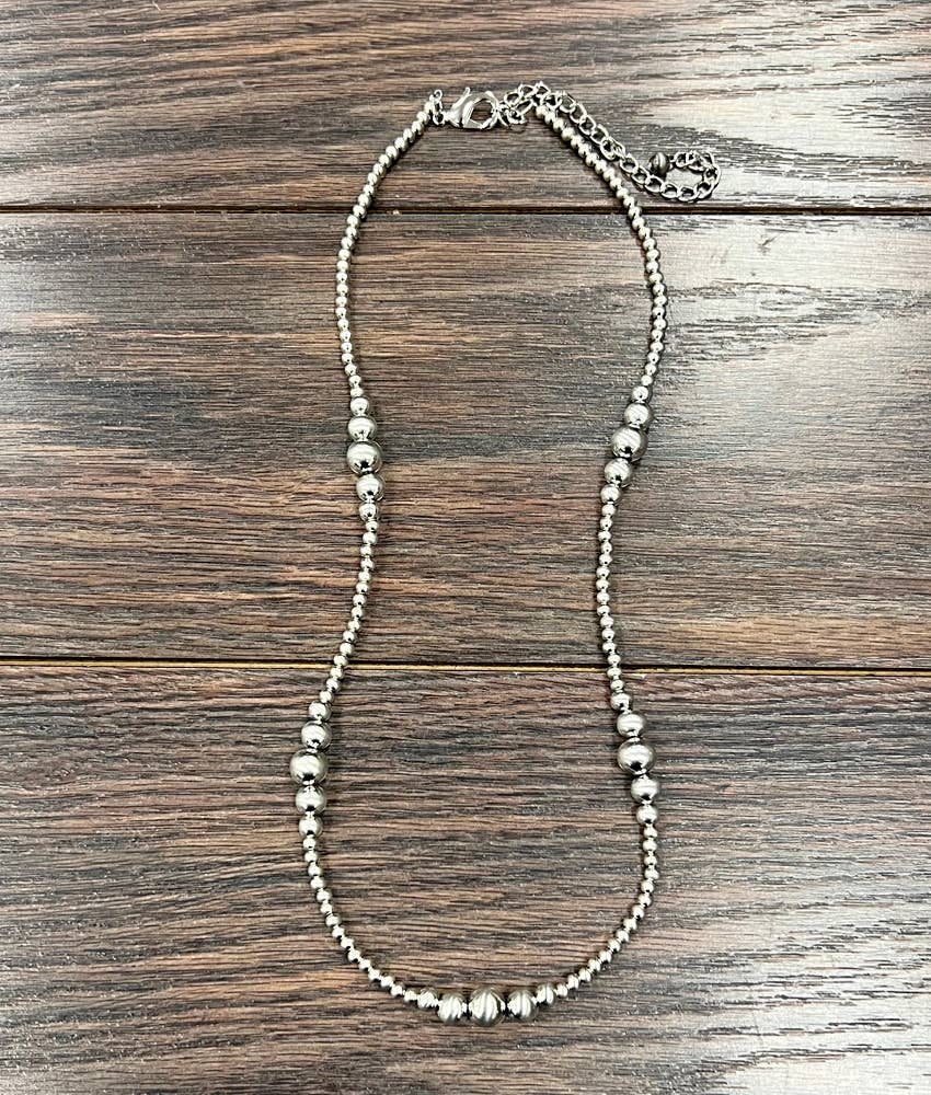 Lowlands Fashion Varied Silver Navajo Bead Necklace - 22"