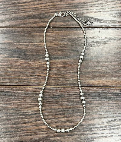 Lowlands Fashion Varied Silver Navajo Bead Necklace - 22"