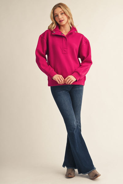 Kaylynn Fleece Lined High Neck Pullover - Magenta