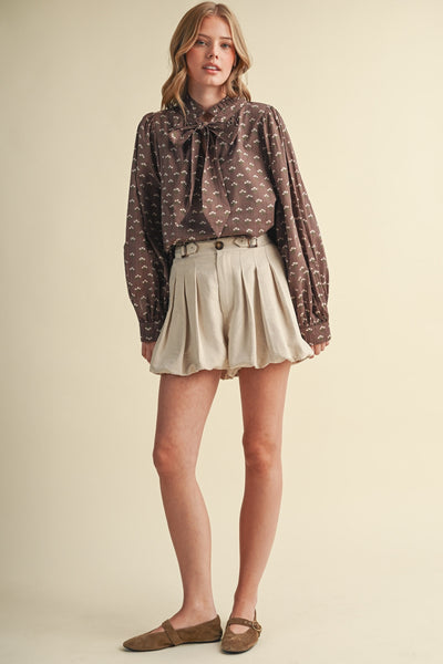 Floral Striped Bow Tying Blouse