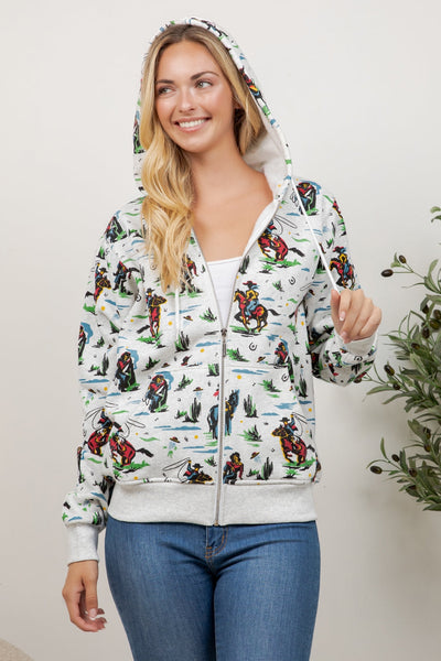 Cowboy Print Zipper Hoodie