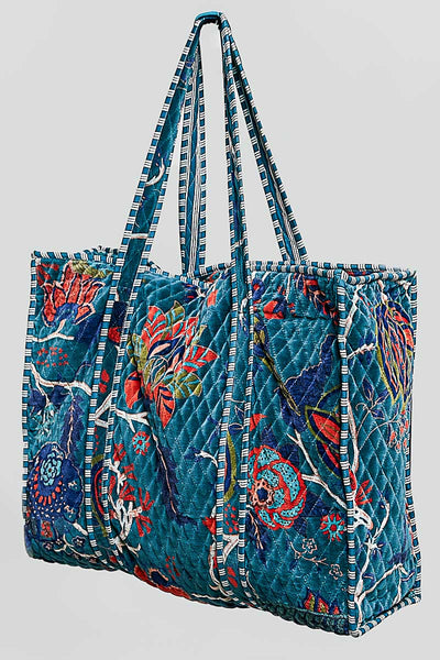 Botanical Velvet Quilted Tote Bag
