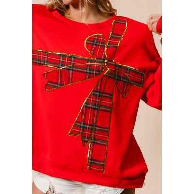 Tartan Holiday Bow Pullover