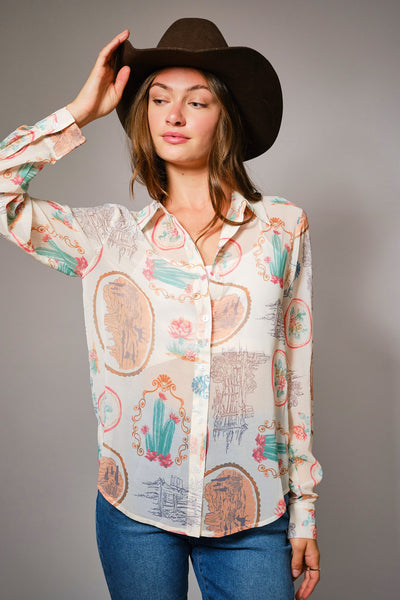 Luciano Western Print Chiffon Shirt