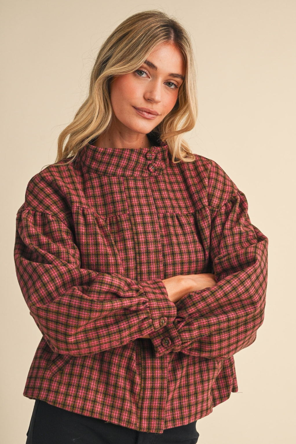 Plaid Bubble Hem Jacket
