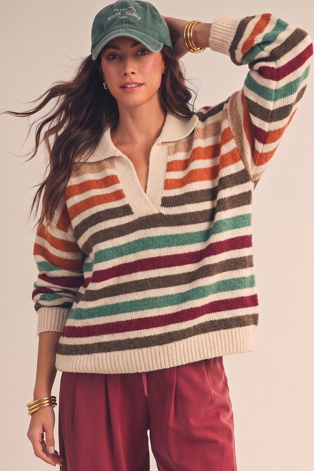 Vintage Coastline Stripe Collar Sweater