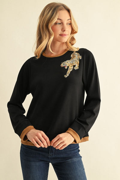 Ashley Tiger Shoulder Top - Black