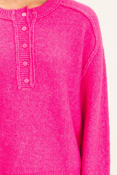 Britt Henley Top With Reverse Seams - Fuchsia