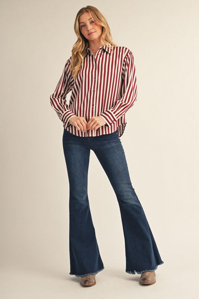 Farrah Long Sleeve Striped Button Front Blouse