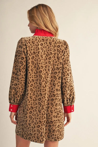 Faux Suede Leopard Shift Dress