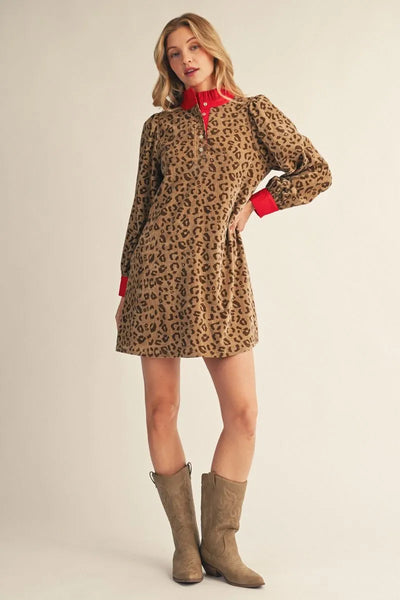 Faux Suede Leopard Shift Dress