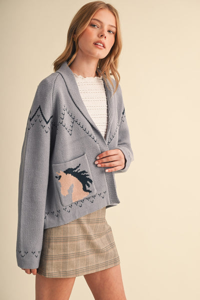 Horse Knit Sweater Cardigan - 2 Colors