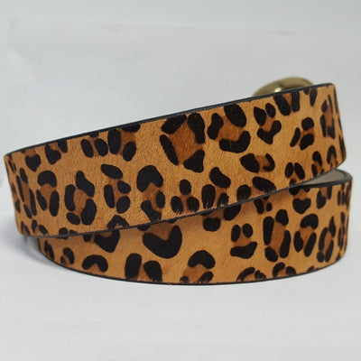 Leopard Hair on Hide Leather Belt with Silver Buckle