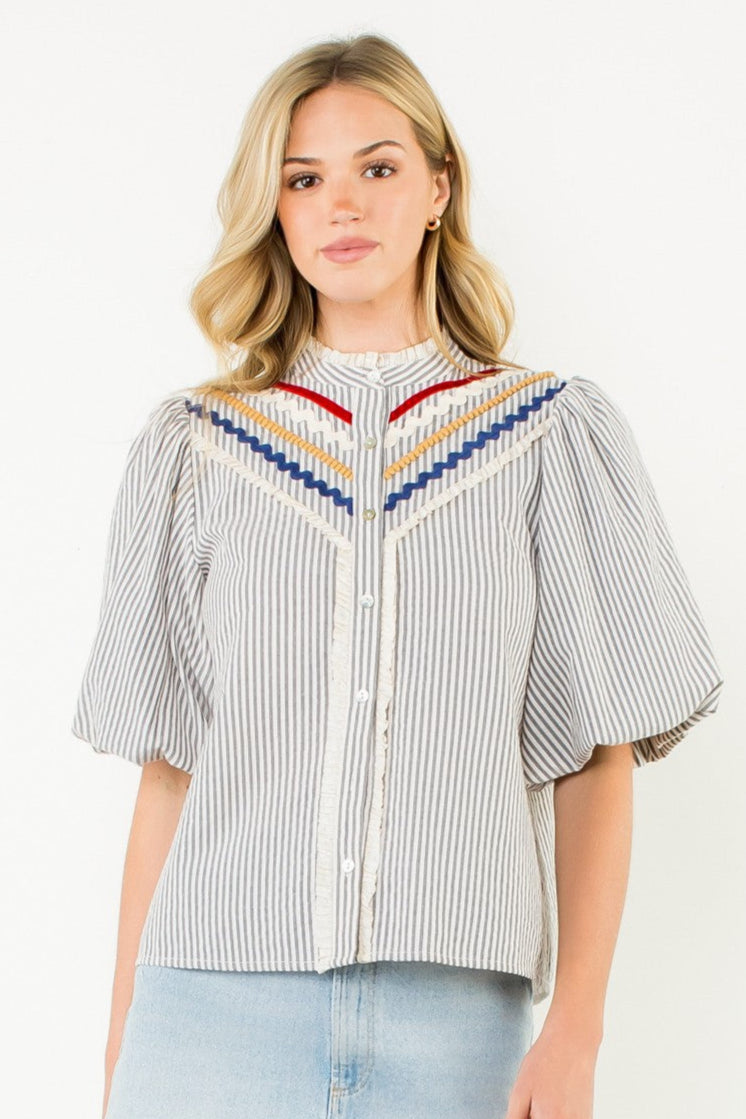 striped blouse with accents