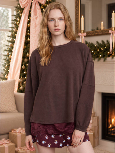 Ribbed Extended Shoulder Boxy Crew Neck Knit Top