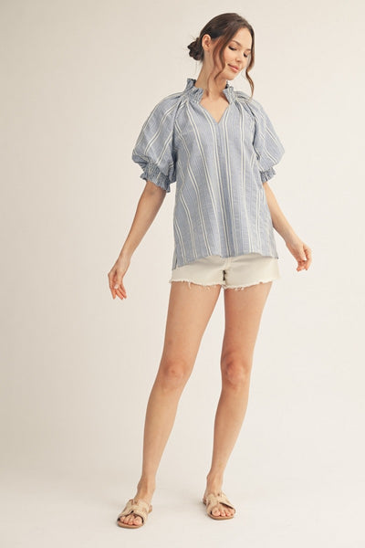 Janice Ruffle Detail Stripe Top