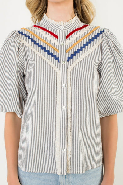 striped blouse with accents