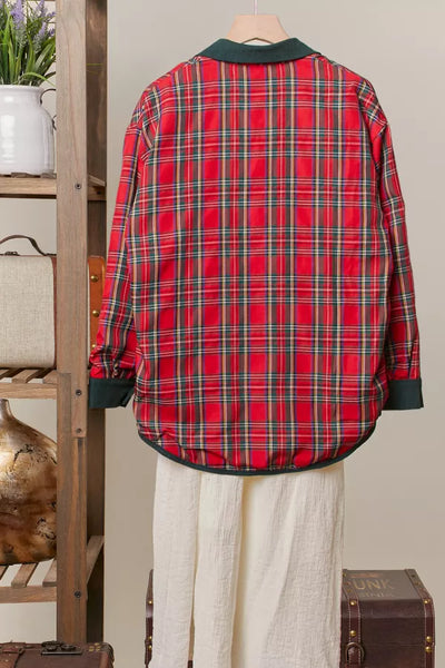 Dark Green & Tartan Plaid Reversible Jacket