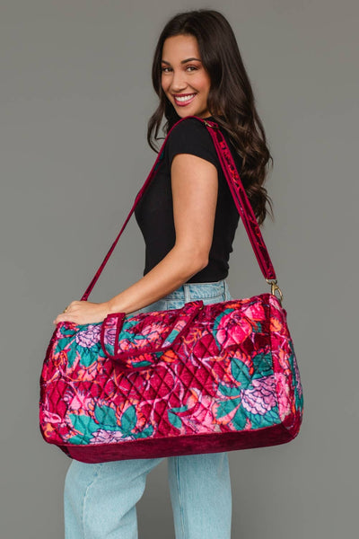 Burgundy & Multicolored Floral Duffel