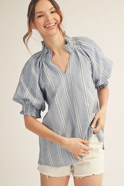 Janice Ruffle Detail Stripe Top