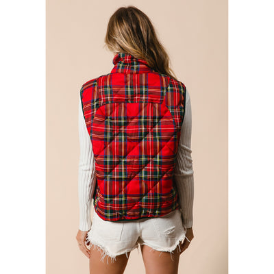Red Tartan Plaid Puffer Vest