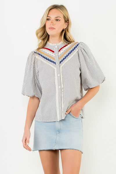 striped blouse with accents