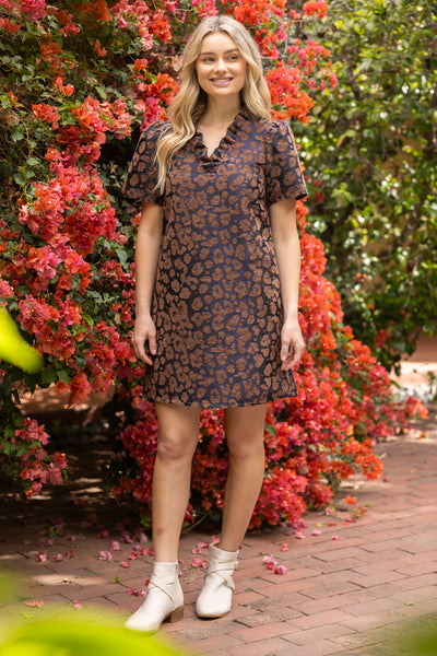 Maven Leopard Ruffle V Neck Dress