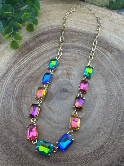 Haywood Fashion Gold Rectangle Rhinestone Necklace - Multi