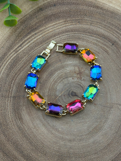Peris Fashion Assorted Gold Square Cut Rhinestone Bracelets