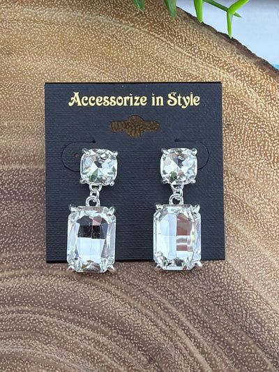 Grainger Square Rectangle Rhinestone Earrings