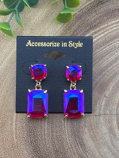 Grainger Square Rectangle Rhinestone Earrings
