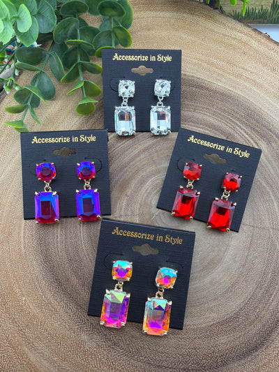 Grainger Square Rectangle Rhinestone Earrings