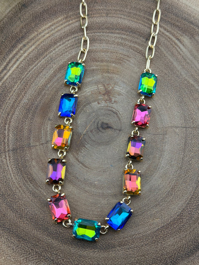 Haywood Fashion Gold Rectangle Rhinestone Necklace - Multi