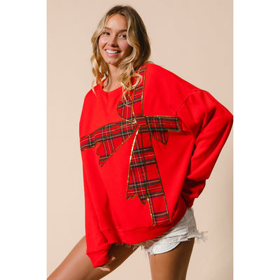 Tartan Holiday Bow Pullover