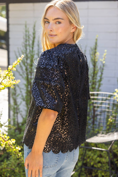 37384 Scalloped Hem Leopard Textured Top