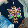Leopard Floral Cross Graphic Tee