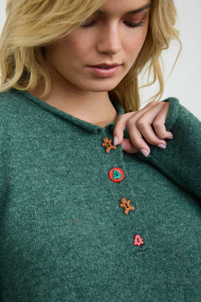 Novelty Holiday Button Henley Pullover Sweater