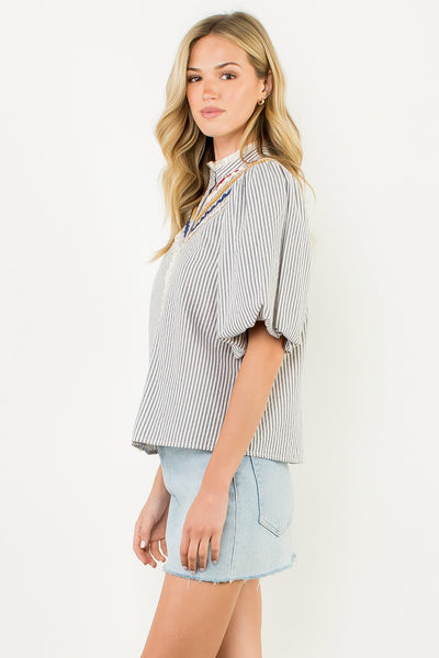 striped blouse with accents