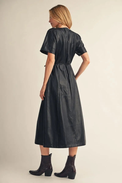Black Faux Leather Midi Dress