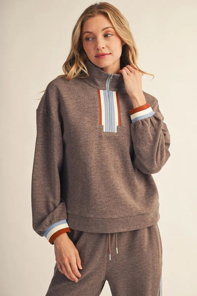 Whitney Long Sleeve Front Zip 2 Tone Sweatshirt