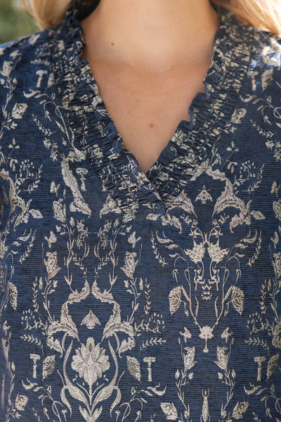 Nancy Navy Damask Dress