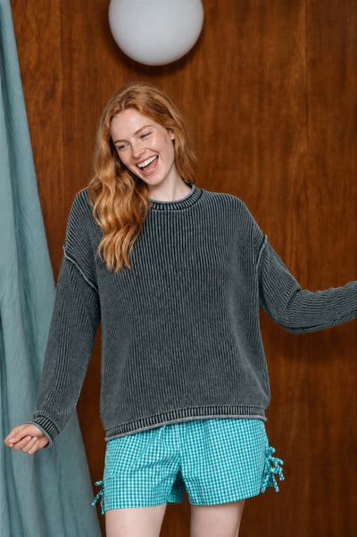 Washed Raw Edge Drop Shoulder Sweater