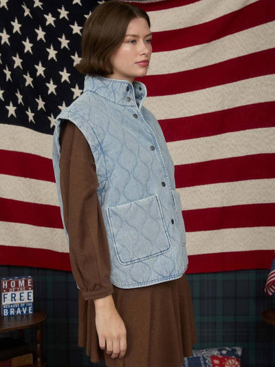 Quilted Denim Vest