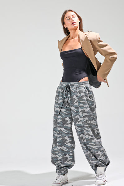 Camo Printed Barrel Pants