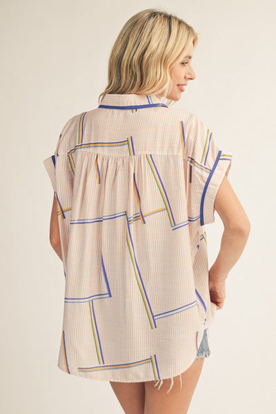 Villa Geo Print Button Down Top
