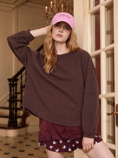 Ribbed Extended Shoulder Boxy Crew Neck Knit Top